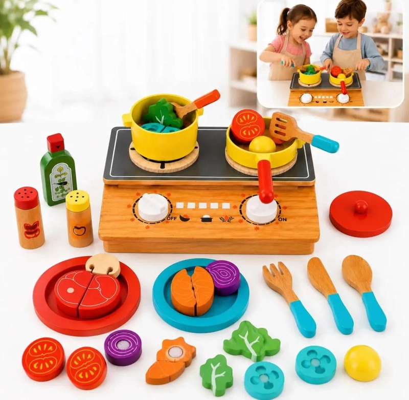 SET DE COCINA DE MADERA CON 25 PIEZAS DE OLLAS Y UTENSILIOS - 1