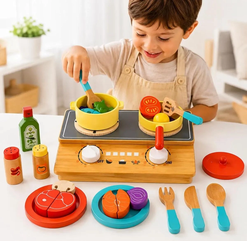 SET DE COCINA DE MADERA CON 25 PIEZAS DE OLLAS Y UTENSILIOS - 2