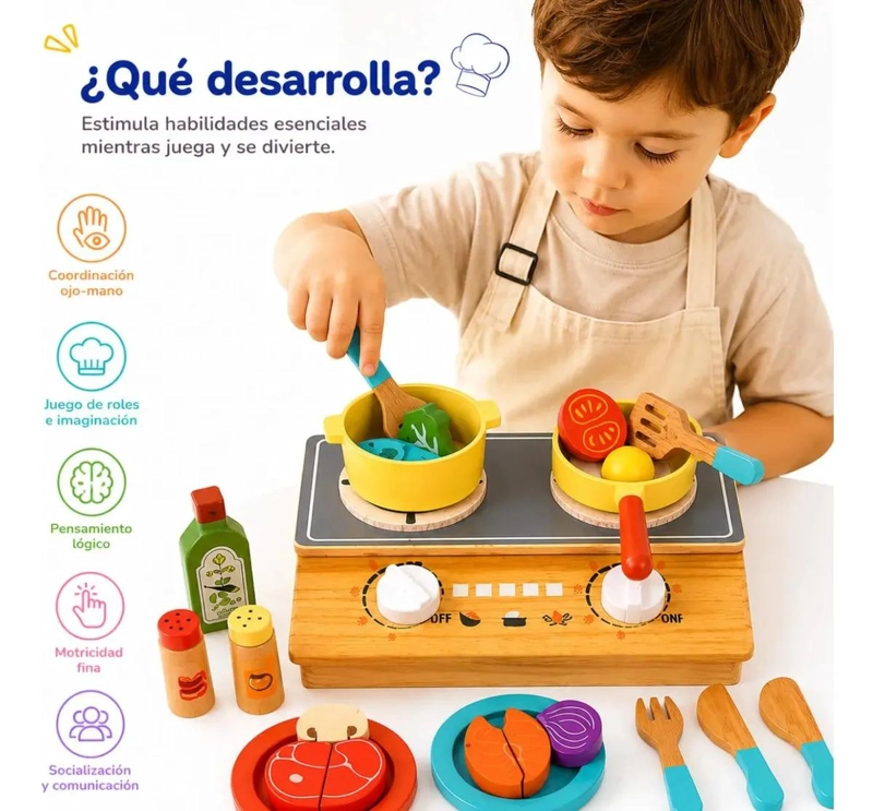 SET DE COCINA DE MADERA CON 25 PIEZAS DE OLLAS Y UTENSILIOS - 5