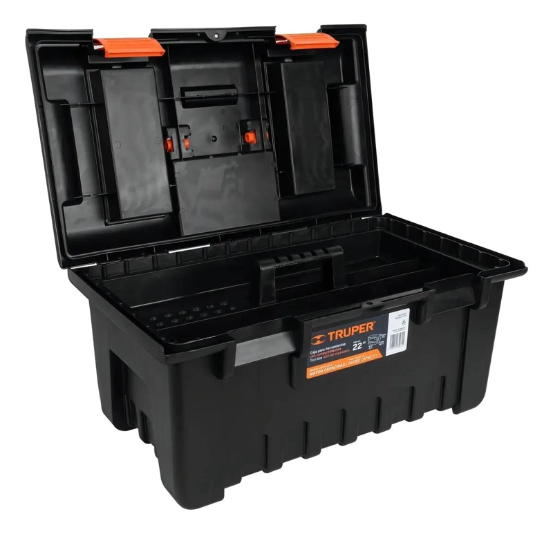 CAJA DE HERRAMIENTAS DE 22 PULGADAS COLOR NARANJA CON COMPARTIMENTOS - 1