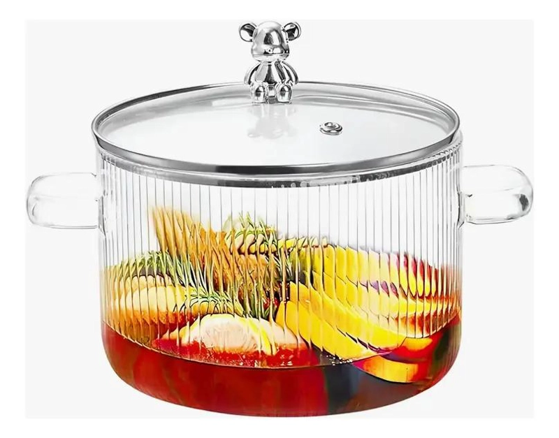OLLA CACEROLA DE VIDRIO CON TAPA TRANSPARENTE 1400 ML CAPACIDAD - 1