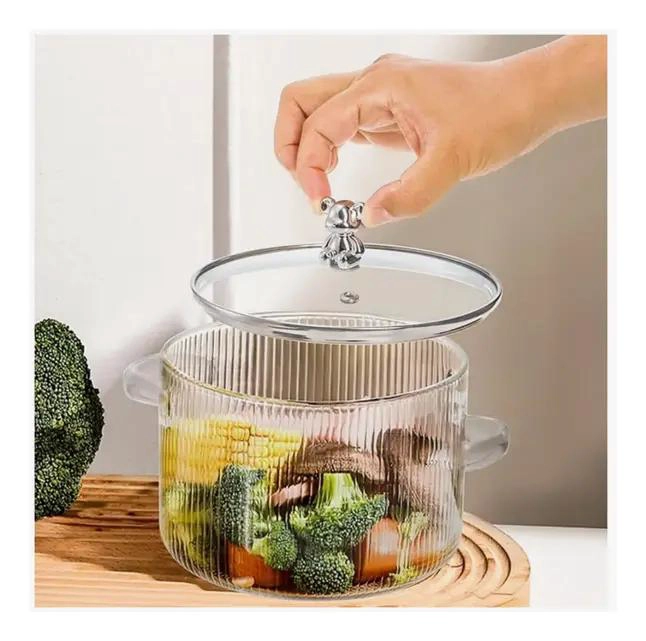 OLLA CACEROLA DE VIDRIO CON TAPA TRANSPARENTE 1400 ML CAPACIDAD - 2
