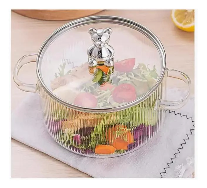 OLLA CACEROLA DE VIDRIO CON TAPA TRANSPARENTE 1400 ML CAPACIDAD - 3