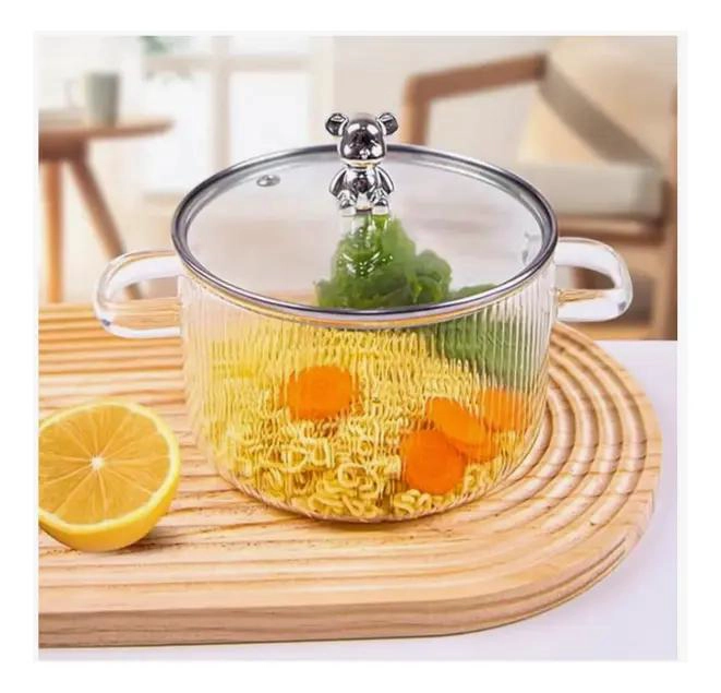 OLLA CACEROLA DE VIDRIO CON TAPA TRANSPARENTE 1400 ML CAPACIDAD - 4