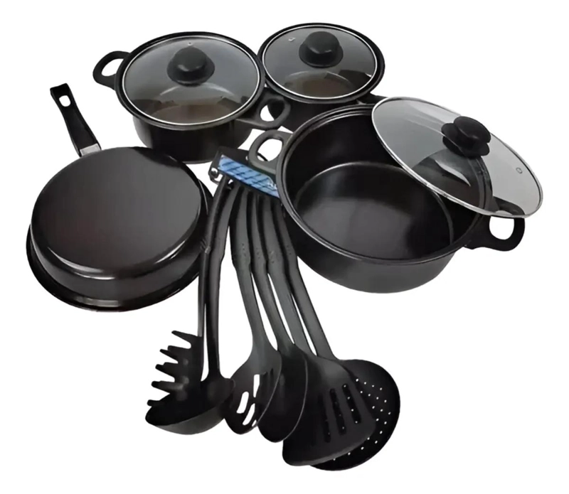 JUEGO DE OLLAS Y UTENSILIOS DE COCINA 13 PIEZAS COLOR NEGRO - 4