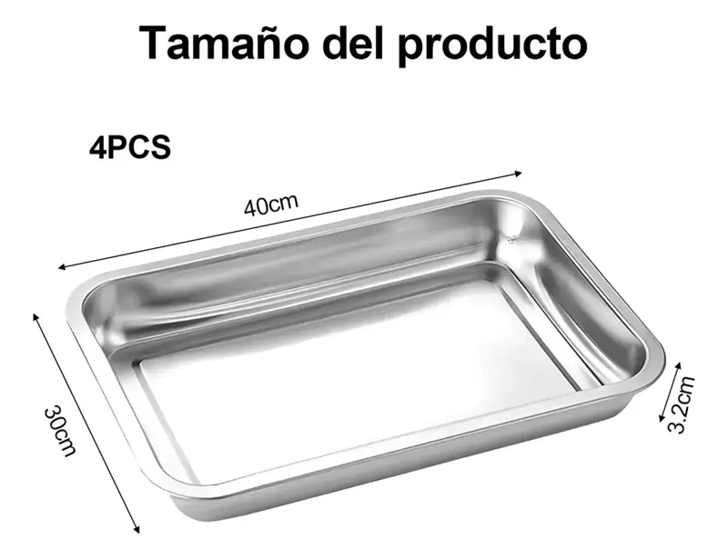 SET DE 4 BANDEJAS PARA HORNO MULTIUSO DE ACERO INOXIDABLE 40X30 CM - 2