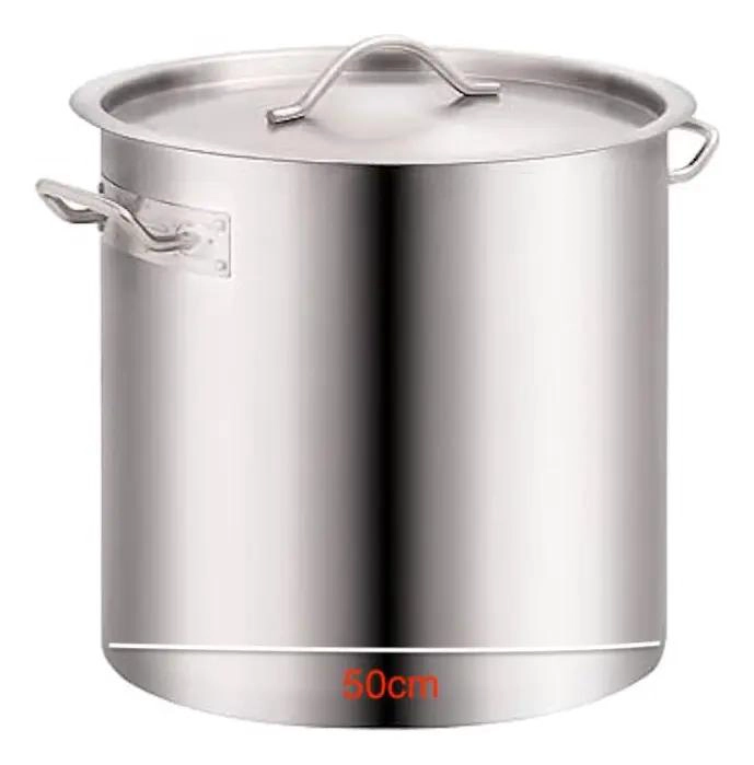 OLLA GRANDE DE ACERO INOXIDABLE DE 50 CM CON TAPA PLATEADA - 1