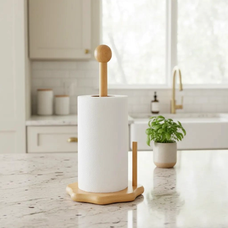 PORTA ROLLO PARA COCINA FABRICADO EN MADERA DE BAMBU RESISTENTE Y DURADERA - 3