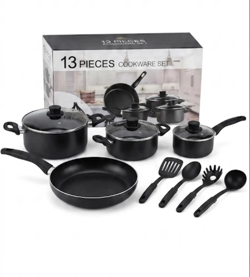 SET DE COCINA 13 PIEZAS OLLAS ANTIADHERENTES EN COLOR NEGRO - 1
