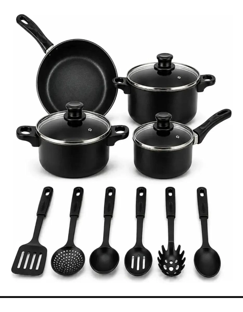 SET DE COCINA 13 PIEZAS OLLAS ANTIADHERENTES EN COLOR NEGRO - 3