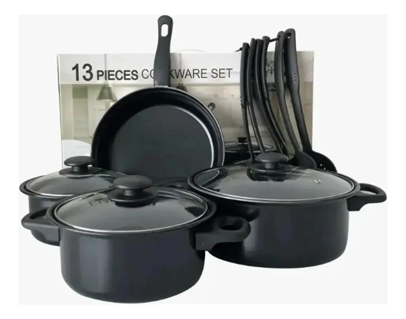 SET DE COCINA 13 PIEZAS OLLAS ANTIADHERENTES EN COLOR NEGRO - 4