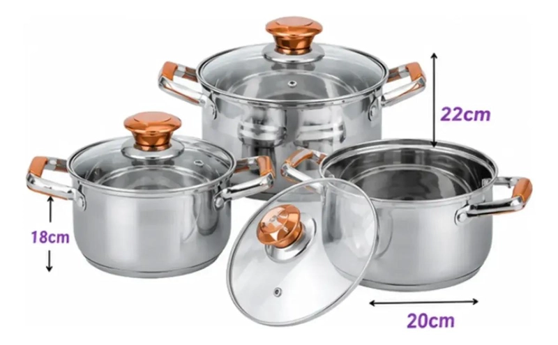 SET DE 6 OLLAS DE ACERO INOXIDABLE CON TAPAS DE VIDRIO PARA COCINA - 2