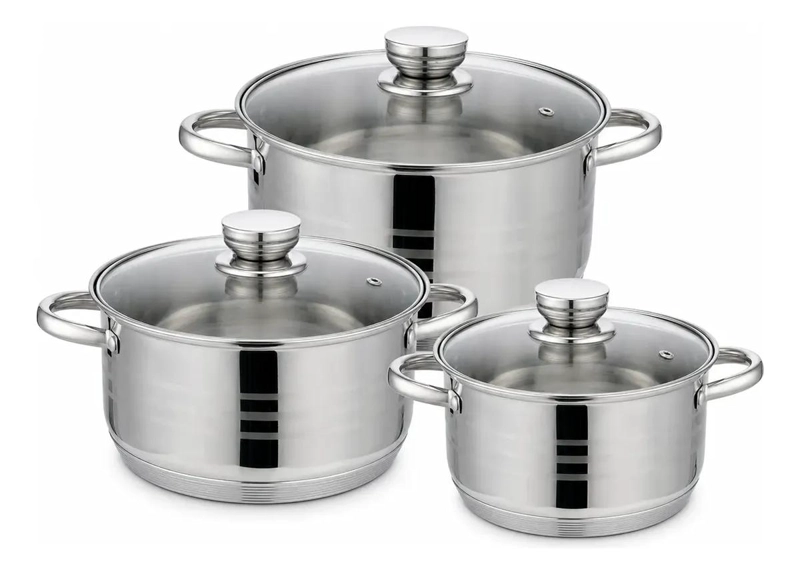 SET DE 3 OLLAS DE ACERO INOXIDABLE CON DOBLE FONDO PARA INDUCCION - 1