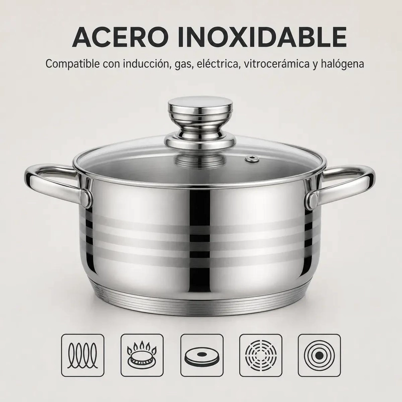 SET DE 3 OLLAS DE ACERO INOXIDABLE CON DOBLE FONDO PARA INDUCCION - 5