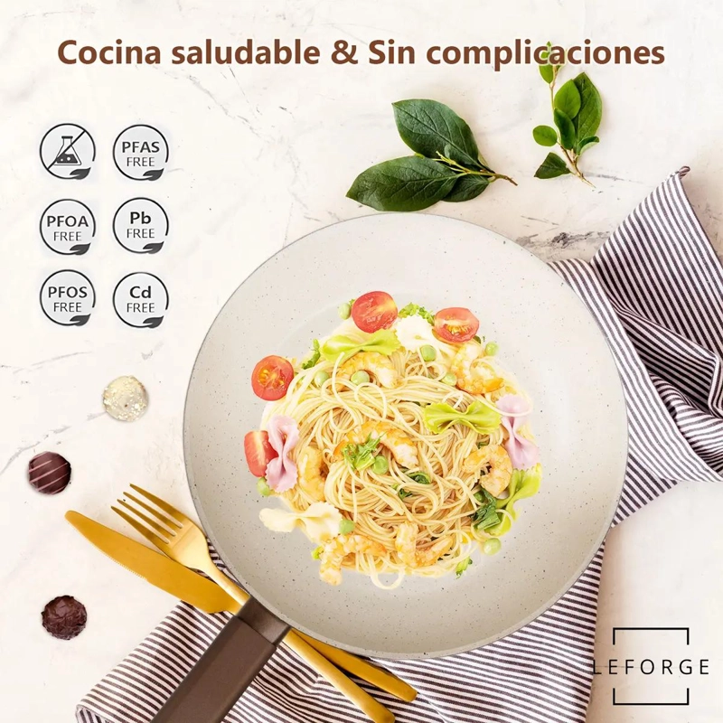 JUEGO DE COCINA ANTIADHERENTE CERAMICO DE 8 PIEZAS COLOR CHOCOLATE Y CREMA - 3