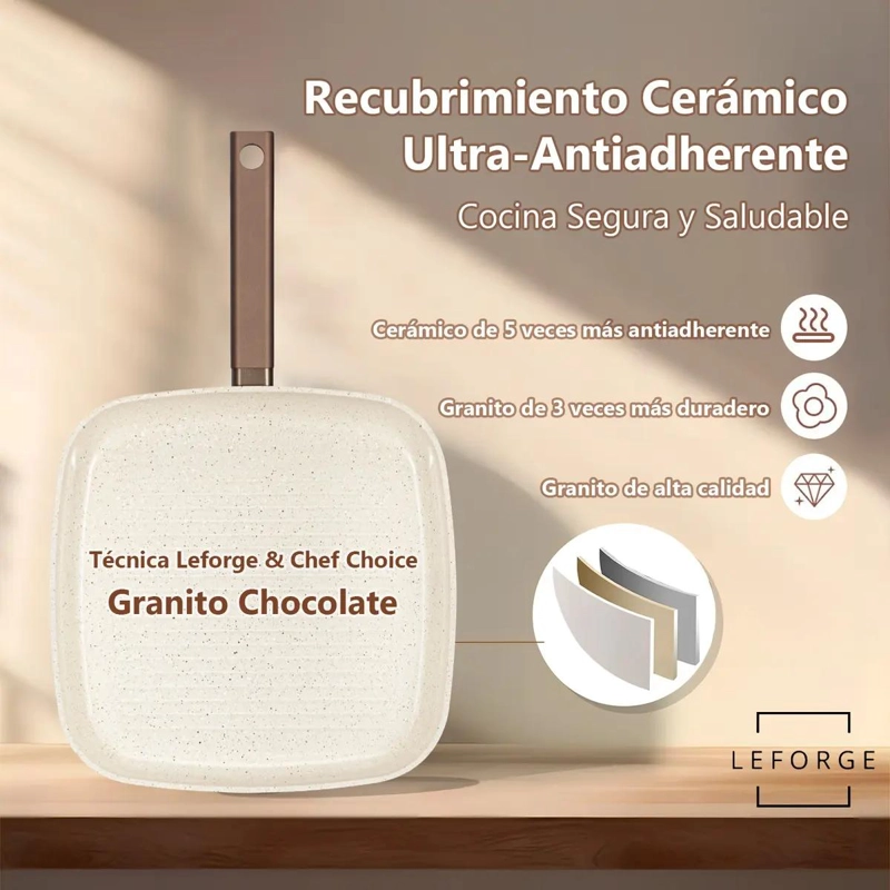 JUEGO DE COCINA ANTIADHERENTE CERAMICO DE 8 PIEZAS COLOR CHOCOLATE Y CREMA - 5
