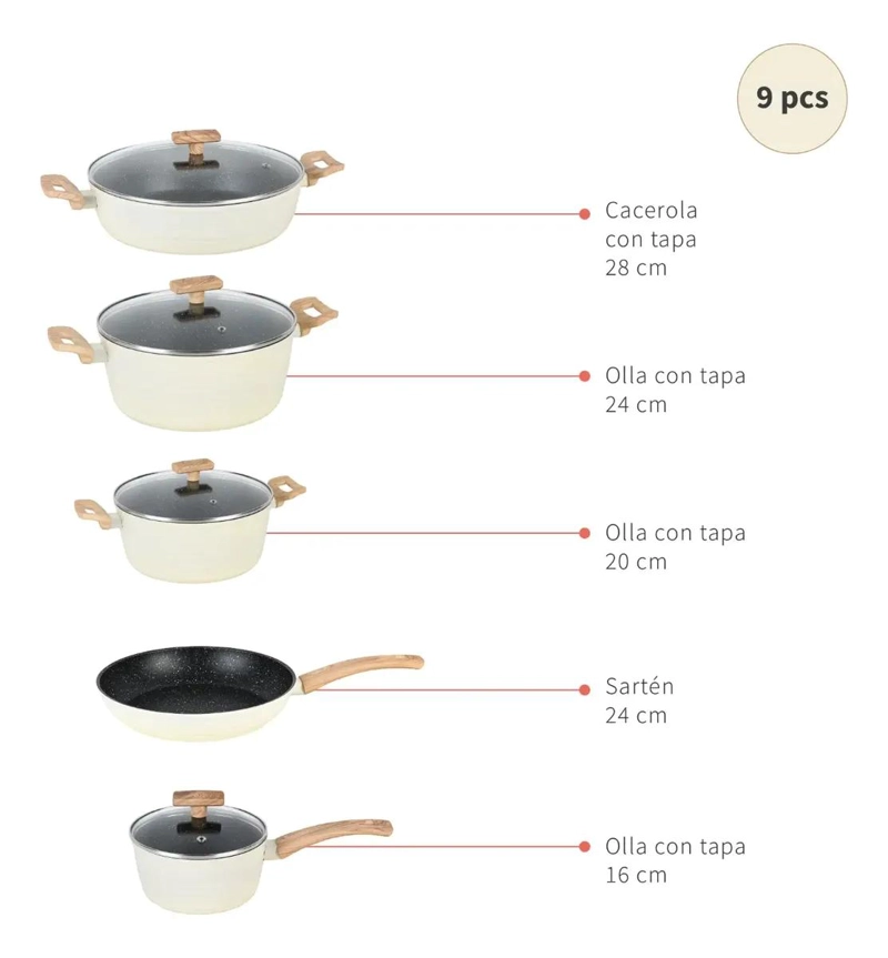 SET DE COCINA CON BATERIA DE 9 PIEZAS Y 12 UTENSILIOS EN COLOR NEGRO - 4
