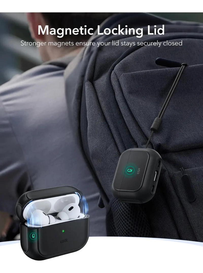 CARCASA PROTECTORA HIBRIDA NEGRA PARA AIRPODS PRO 3 CON DISEÑO ORBIT - 4