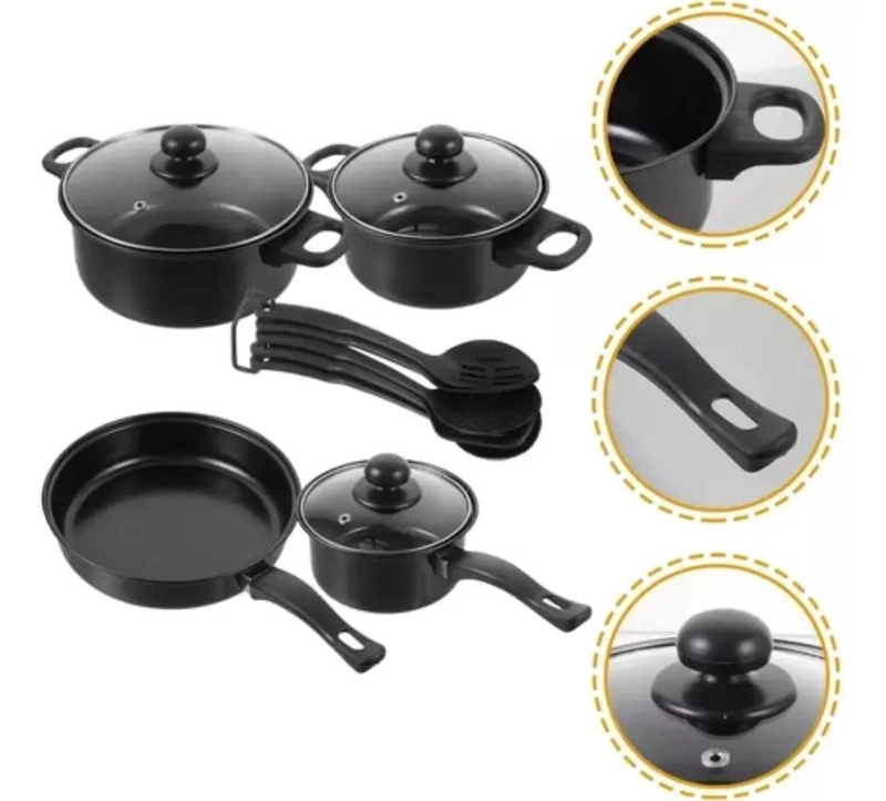 JUEGO DE COCINA 13 PIEZAS CON OLLA Y SARTE N ANTIADHERENTE NEGRO - 2