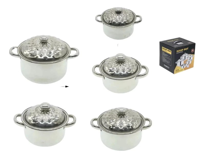 JUEGO DE 5 OLLAS DE SOPA EN ACERO INOXIDABLE DURADERO - 1