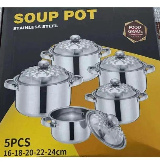JUEGO DE 5 OLLAS DE SOPA EN ACERO INOXIDABLE DURADERO - 2