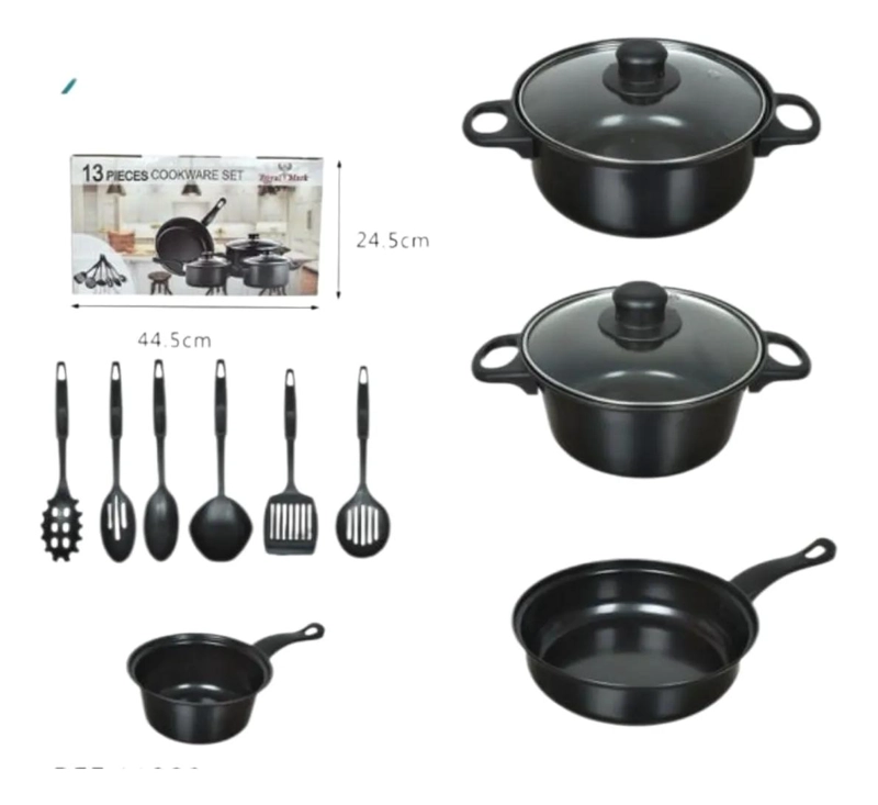 JUEGO DE COCINA ANTIADHERENTE CON 13 PIEZAS DE OLLAS Y SARTENES - 2