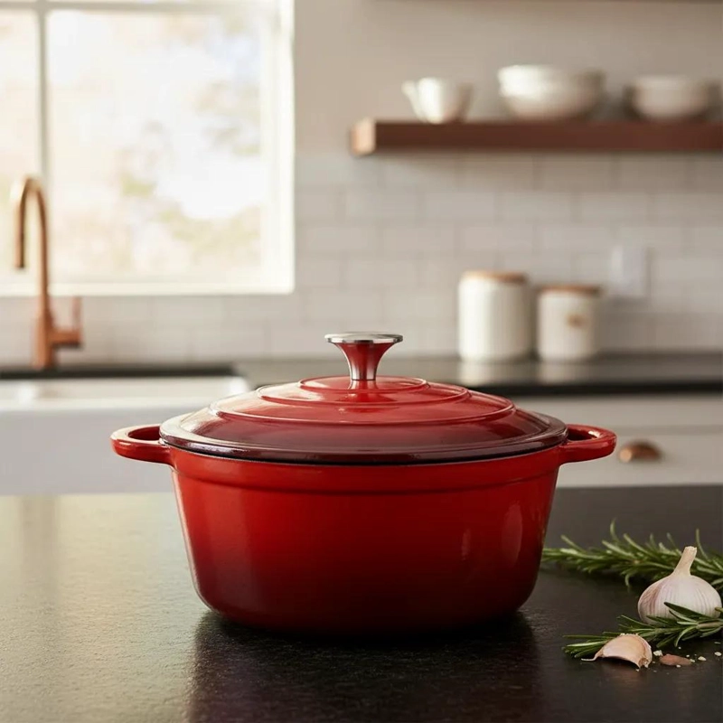 OLLA DE FIERRO FUNDIDO ESMALTADO DE 26 CM PARA COCINA - 1