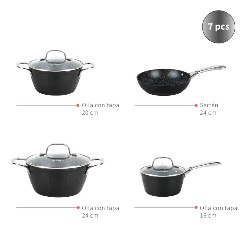 PACK BATERIA DE COCINA 7 PIEZAS Y SET DE 12 UTENSILIOS EN NEGRO - 3
