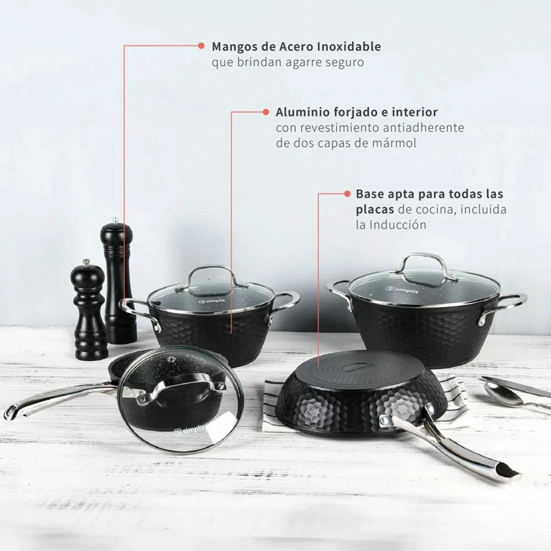 PACK BATERIA DE COCINA 7 PIEZAS Y SET DE 12 UTENSILIOS EN NEGRO - 5