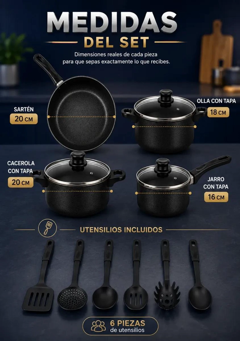 SET COMPLETO DE OLLAS ANTIADHERENTES PARA COCINA CON 13 PIEZAS - 2