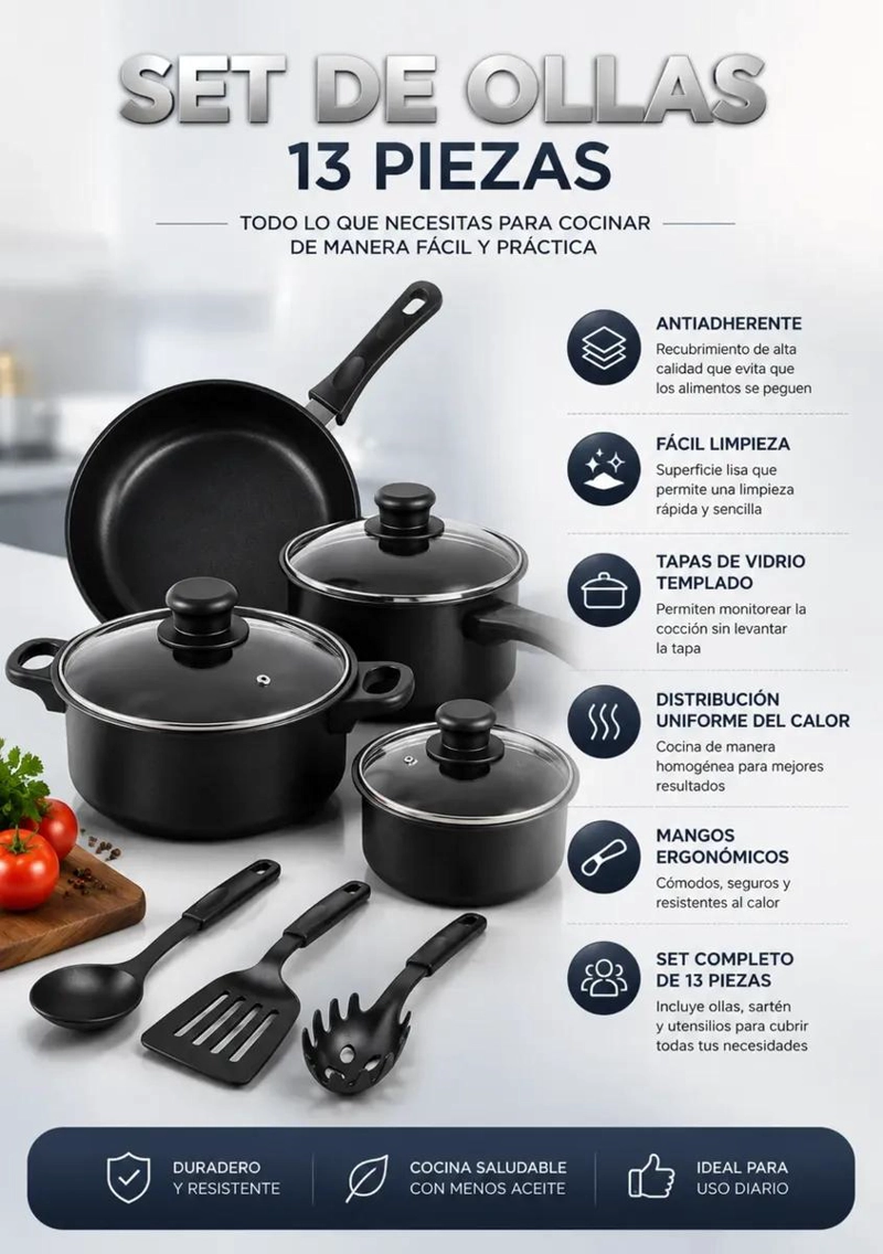 SET COMPLETO DE OLLAS ANTIADHERENTES PARA COCINA CON 13 PIEZAS - 3