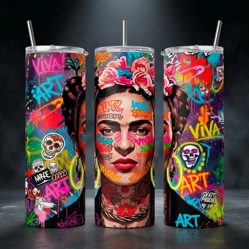 BOTELLA TE RMICA DE ACERO INOXIDABLE CON DISEÑO ARTISTICO DE 600 ML - 1