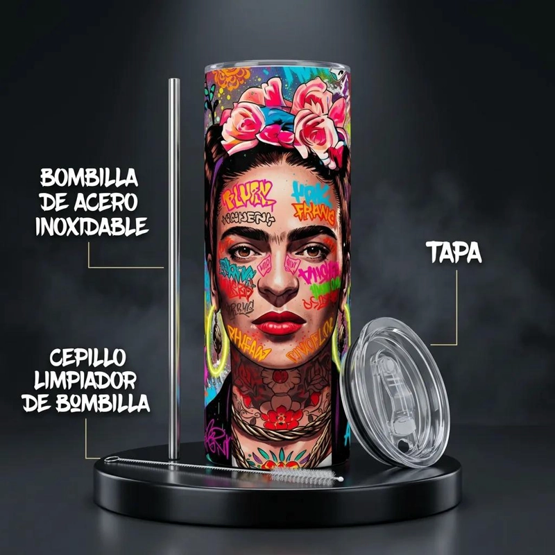 BOTELLA TE RMICA DE ACERO INOXIDABLE CON DISEÑO ARTISTICO DE 600 ML - 2