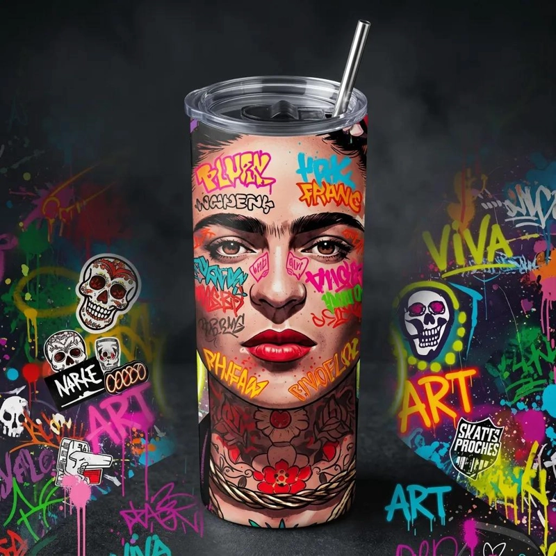 BOTELLA TE RMICA DE ACERO INOXIDABLE CON DISEÑO ARTISTICO DE 600 ML - 5