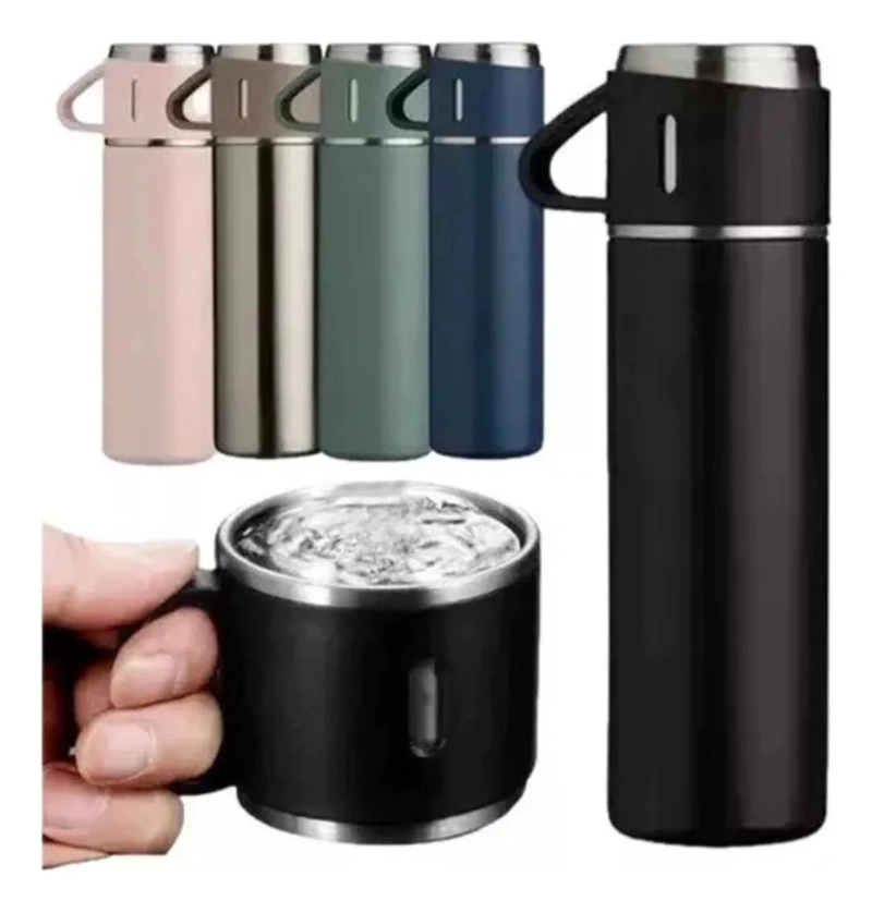 TERMO BOTELLA ACERO INOXIDABLE CON TAPA TAZA 500 ML COLORES VARIADOS - 1