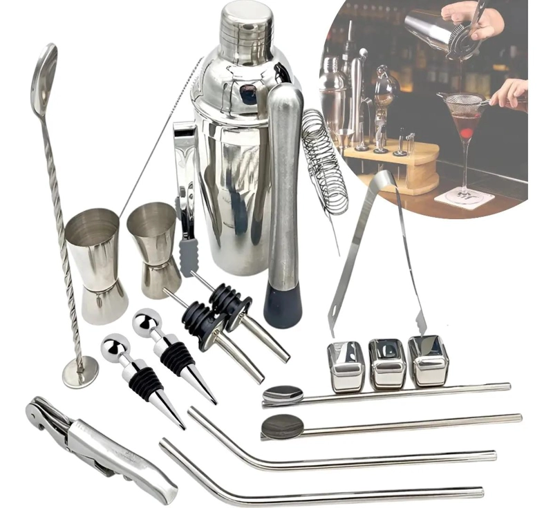 SET COMPLETO DE COCTELERA PROFESIONAL CON 23 UTENSILIOS PARA BAR - 1