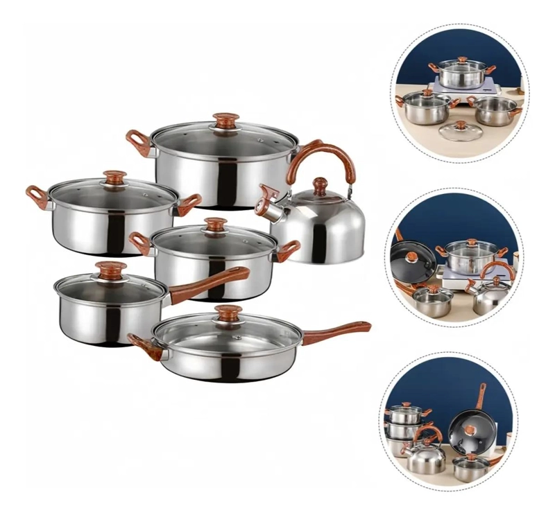 JUEGO DE COCINA 12 PIEZAS ACERO INOXIDABLE CON DOBLE FONDO - 1