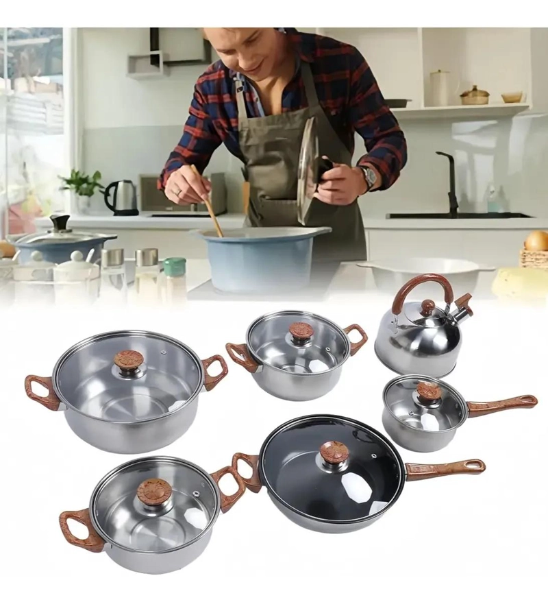 JUEGO DE COCINA 12 PIEZAS ACERO INOXIDABLE CON DOBLE FONDO - 5