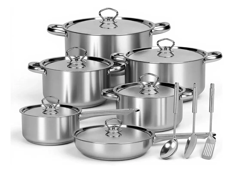 JUEGO DE OLLAS Y CACEROLAS DE ACERO INOXIDABLE 15 PIEZAS PARA COCINA - 1