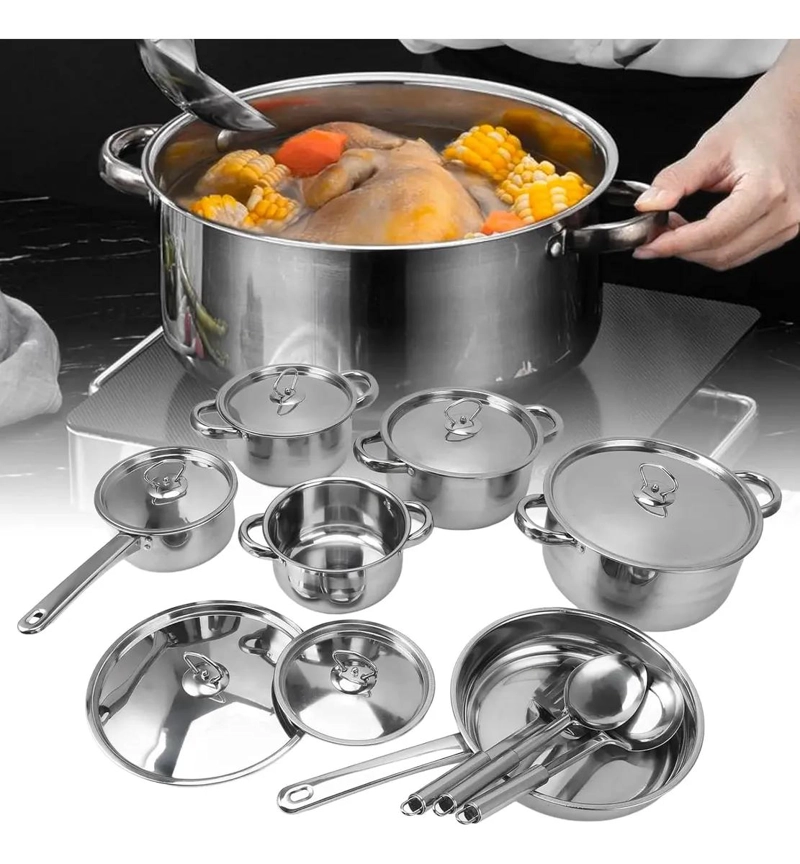 JUEGO DE OLLAS Y CACEROLAS DE ACERO INOXIDABLE 15 PIEZAS PARA COCINA - 2