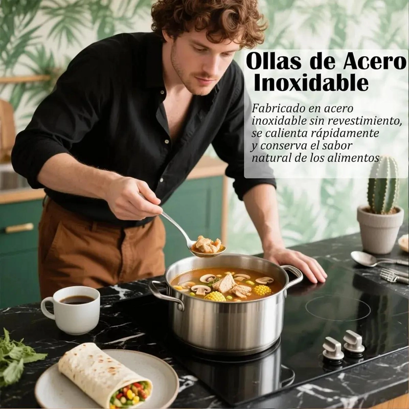 JUEGO DE OLLAS Y CACEROLAS DE ACERO INOXIDABLE 15 PIEZAS PARA COCINA - 4