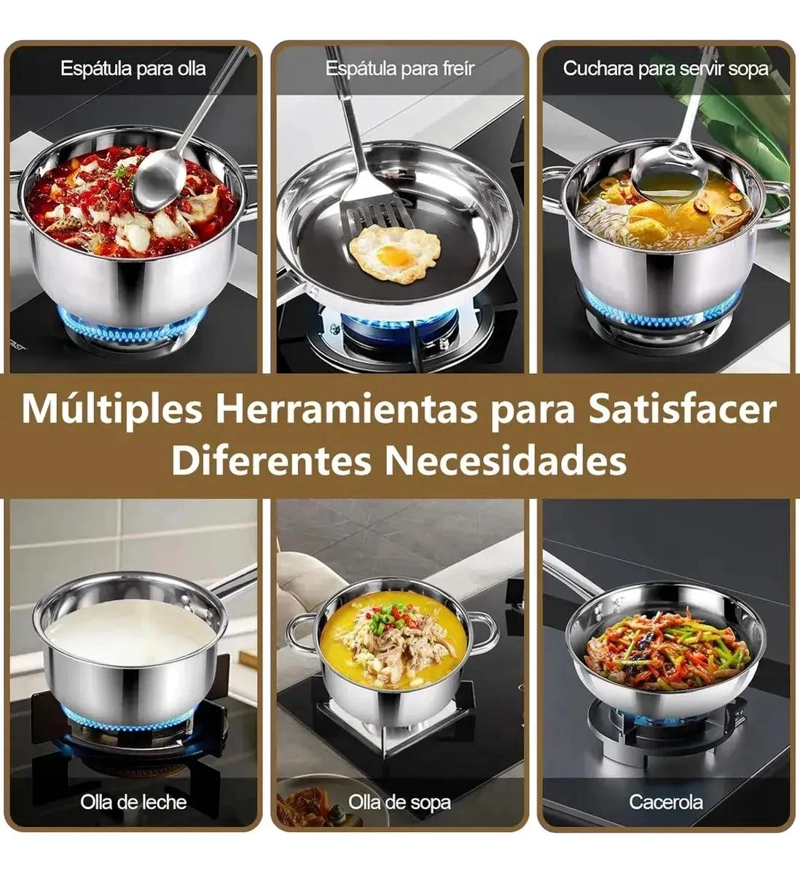 JUEGO DE OLLAS Y CACEROLAS DE ACERO INOXIDABLE 15 PIEZAS PARA COCINA - 5
