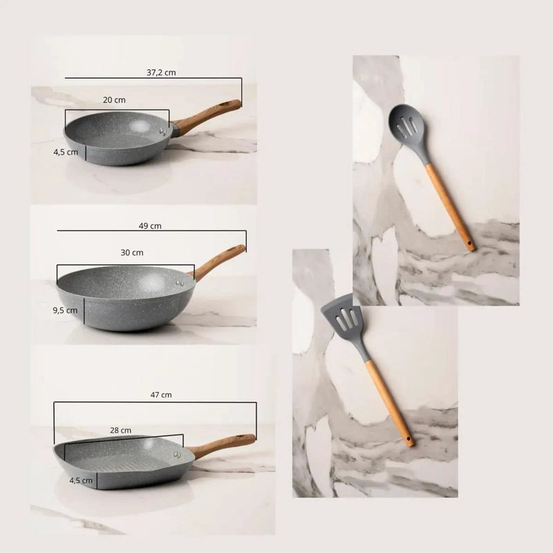 JUEGO DE COCINA 5 PIEZAS ANTIADHERENTE CON RECUBRIMIENTO CERAMICO MARMOL - 2
