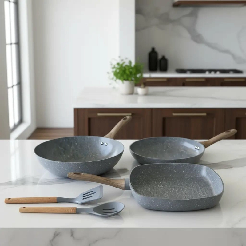 JUEGO DE COCINA 5 PIEZAS ANTIADHERENTE CON RECUBRIMIENTO CERAMICO MARMOL - 3