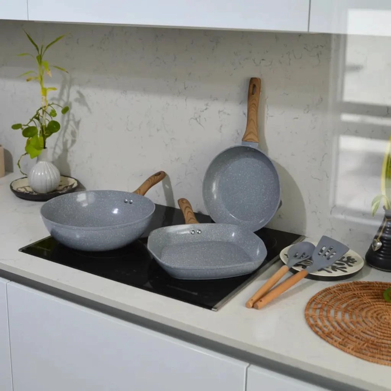 JUEGO DE COCINA 5 PIEZAS ANTIADHERENTE CON RECUBRIMIENTO CERAMICO MARMOL - 4