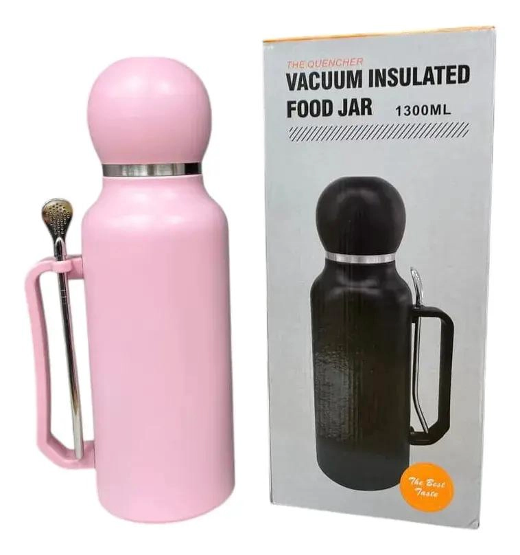TERMO DE ACERO INOXIDABLE 1.3 LITROS CON MATE Y BOMBILLA INCLUIDOS - 4