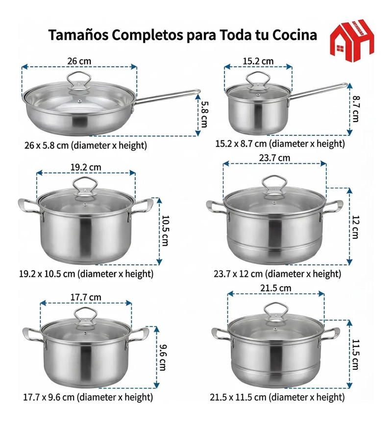JUEGO COMPLETO DE OLLAS Y SARTENES DE ACERO INOXIDABLE CON 18 PIEZAS - 3