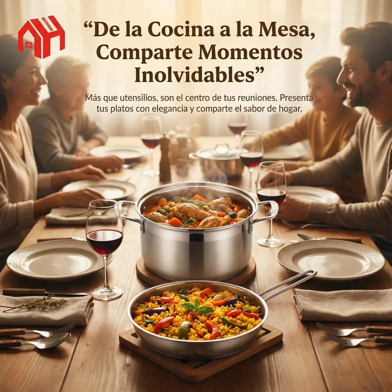 JUEGO COMPLETO DE OLLAS Y SARTENES DE ACERO INOXIDABLE CON 18 PIEZAS - 4