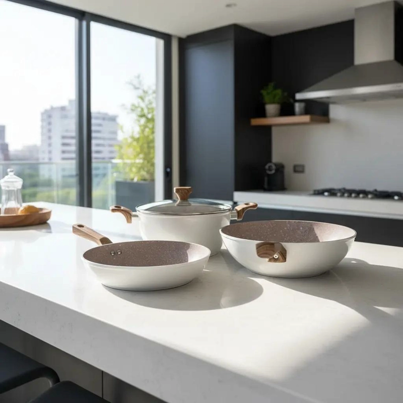 JUEGO DE 4 PIEZAS DE BATERIA DE COCINA CON RECUBRIMIENTO CERAMICO ANTIADHERENTE - 2