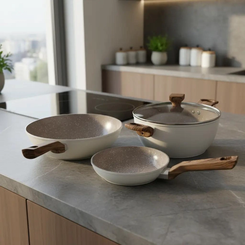 JUEGO DE 4 PIEZAS DE BATERIA DE COCINA CON RECUBRIMIENTO CERAMICO ANTIADHERENTE - 3